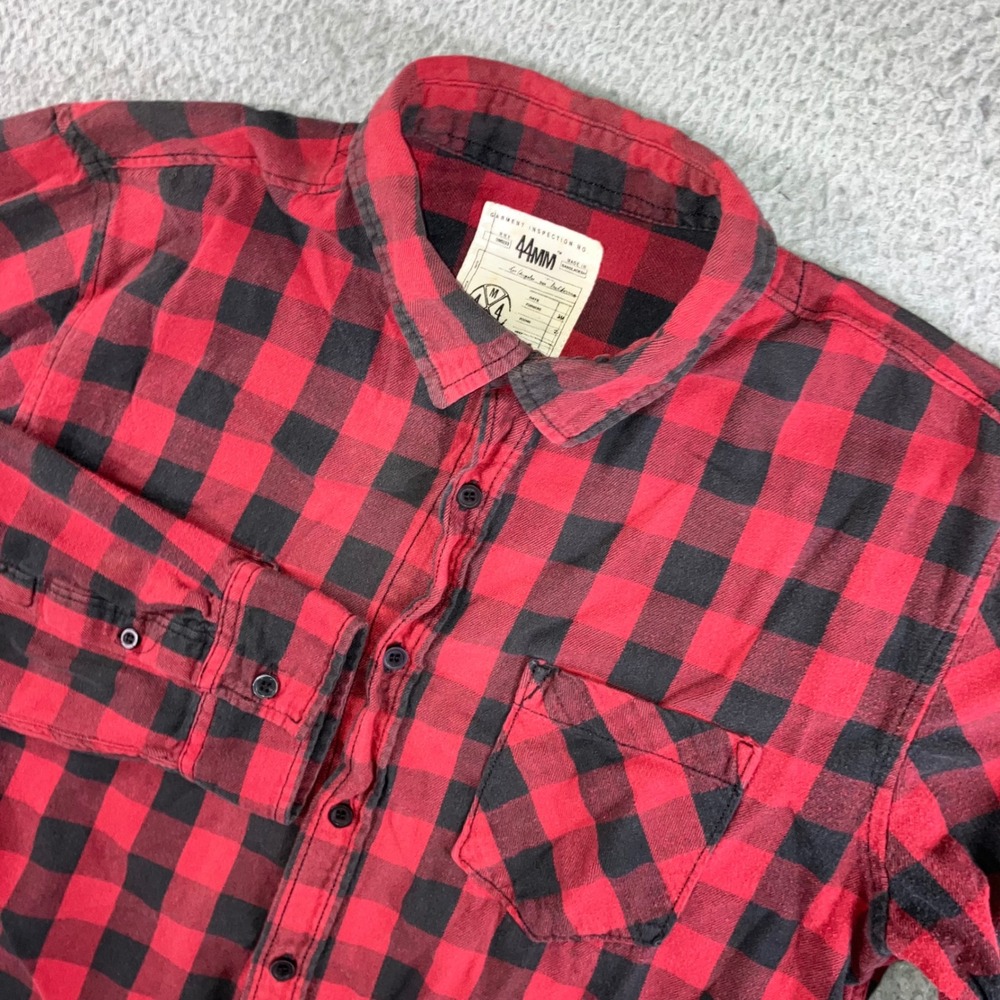 44MM Flannel Shirt‎ Men M Red Black Plaid L/S Skater Western Grunge Outdoor y2k